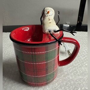 Scentsy Melt My Heart Snowman on Plaid Mug Christmas Element Wax Warmer